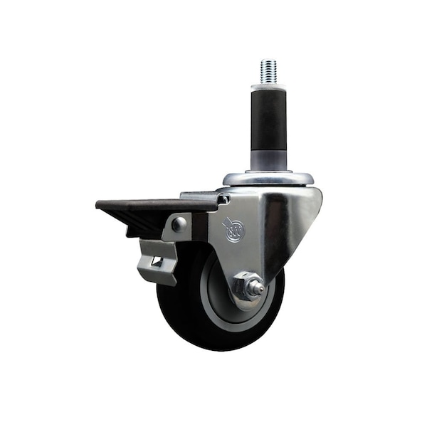 3'' Black Poly Swivel 1-1/8'' Expanding Stem Caster with Brake